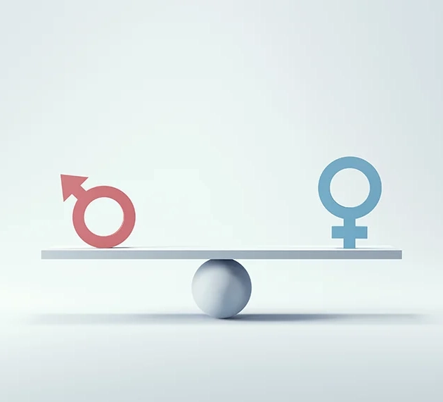 Balanza equilibrada con el icono de sexo femenino y masculino