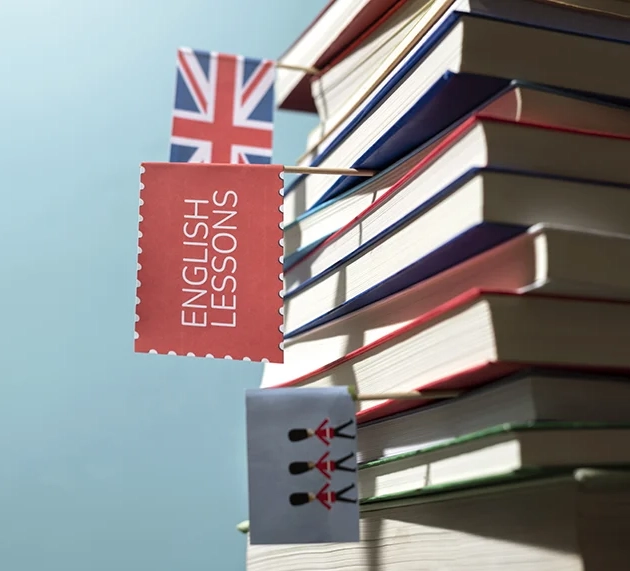 Libros de inglés y banderas